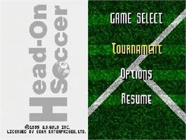 Title screen of Head-On Soccer on the Sega Genesis.