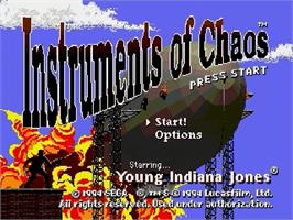 Title screen of Instruments Of Chaos Starring Young Indiana Jones on the Sega Genesis.