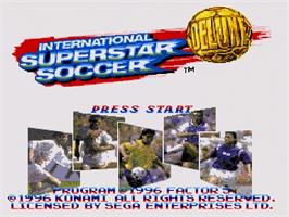 Title screen of International Superstar Soccer Deluxe on the Sega Genesis.