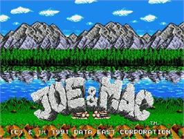 Title screen of Joe & Mac: Caveman Ninja on the Sega Genesis.