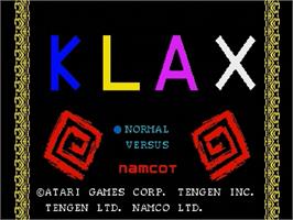 Title screen of Klax on the Sega Genesis.