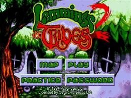 Title screen of Lemmings 2: The Tribes on the Sega Genesis.