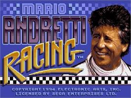 Title screen of Mario Andretti Racing on the Sega Genesis.