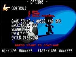 Title screen of Marko's Magic Football on the Sega Genesis.
