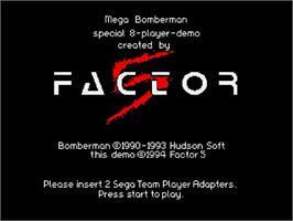 Title screen of Mega Bomberman special 8-player-demo on the Sega Genesis.