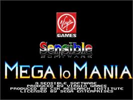 Title screen of Mega Lo Mania on the Sega Genesis.