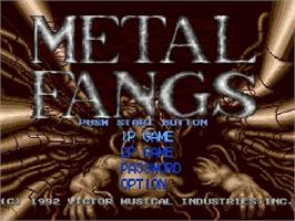 Title screen of Metal Fangs on the Sega Genesis.