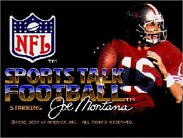 Title screen of NFL Sports Talk Football '93 Starring Joe Montana on the Sega Genesis.