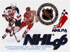 Title screen of NHL '96 on the Sega Genesis.