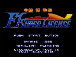 Title screen of Nakajima Satoru Kanshuu F1 Super License on the Sega Genesis.