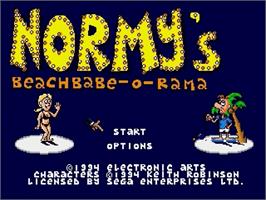 Title screen of Normy's Beach Babe-O-Rama on the Sega Genesis.