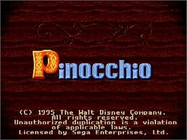 Title screen of Pinocchio on the Sega Genesis.