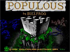 Title screen of Populous on the Sega Genesis.