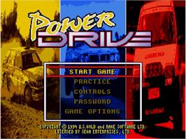 Title screen of Power Drive on the Sega Genesis.