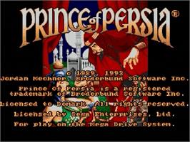 Title screen of Prince Of Persia on the Sega Genesis.