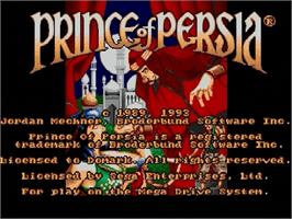 Title screen of Prince of Persia on the Sega Genesis.