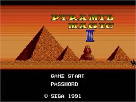 Title screen of Pyramid Magic 3 on the Sega Genesis.