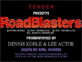 Title screen of Roadblasters on the Sega Genesis.