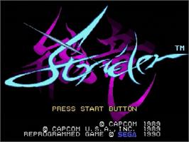 Title screen of Strider on the Sega Genesis.