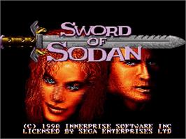 Title screen of Sword of Sodan on the Sega Genesis.
