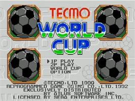Title screen of Tecmo World Cup 92 on the Sega Genesis.