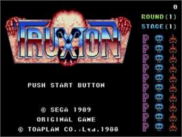 Title screen of Truxton / Tatsujin on the Sega Genesis.