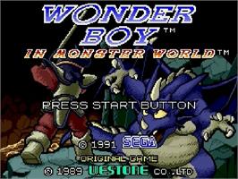 Title screen of Wonder Boy in Monster World on the Sega Genesis.