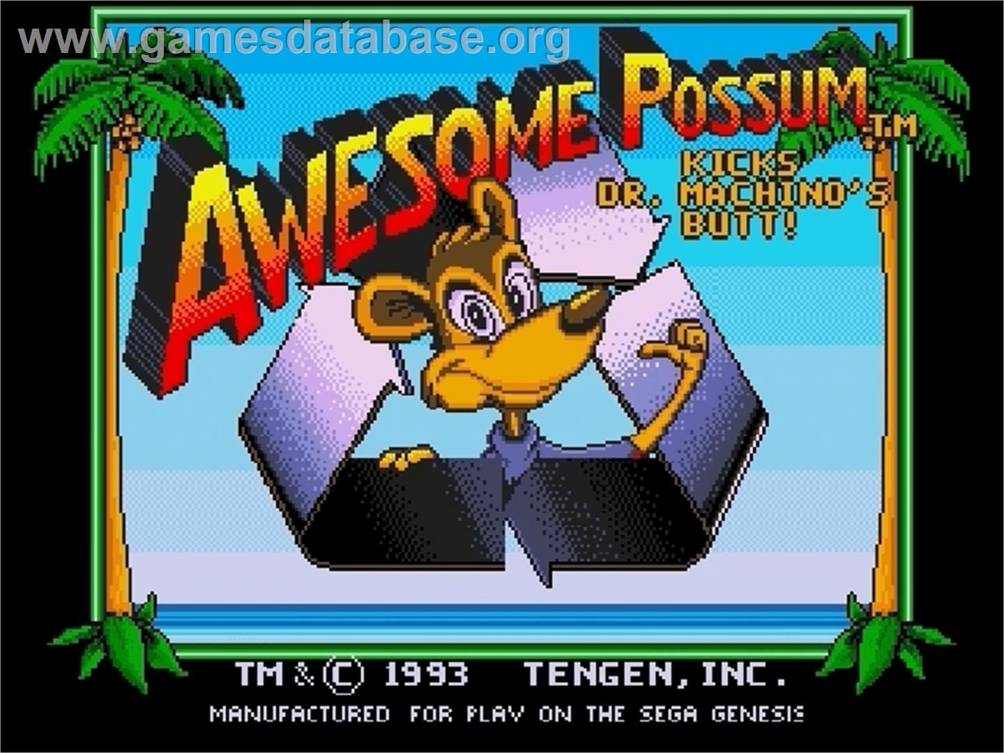 Awesome Possum Kicks Dr. Machino's Butt! - Sega Genesis - Artwork - Title Screen