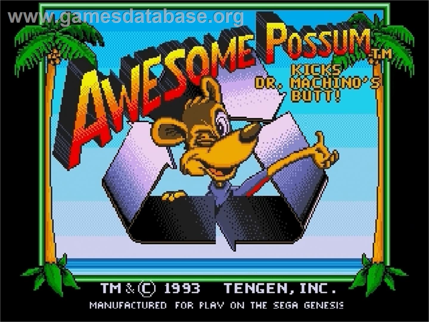 Awesome Possum Kicks Dr. Machino's Butt - Sega Genesis - Artwork - Title Screen