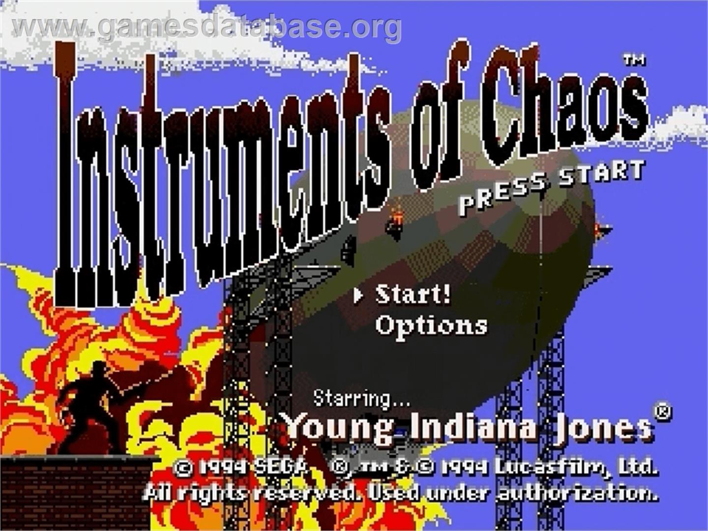 Instruments Of Chaos Starring Young Indiana Jones - Sega Genesis - Artwork - Title Screen