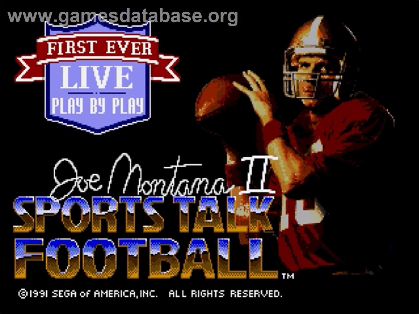 Joe Montana 2 Sports Talk Football - Sega Genesis - Artwork - Title Screen