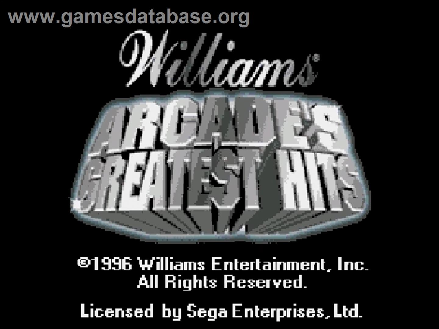 Midway Presents Arcade's Greatest Hits - Sega Genesis - Artwork - Title Screen