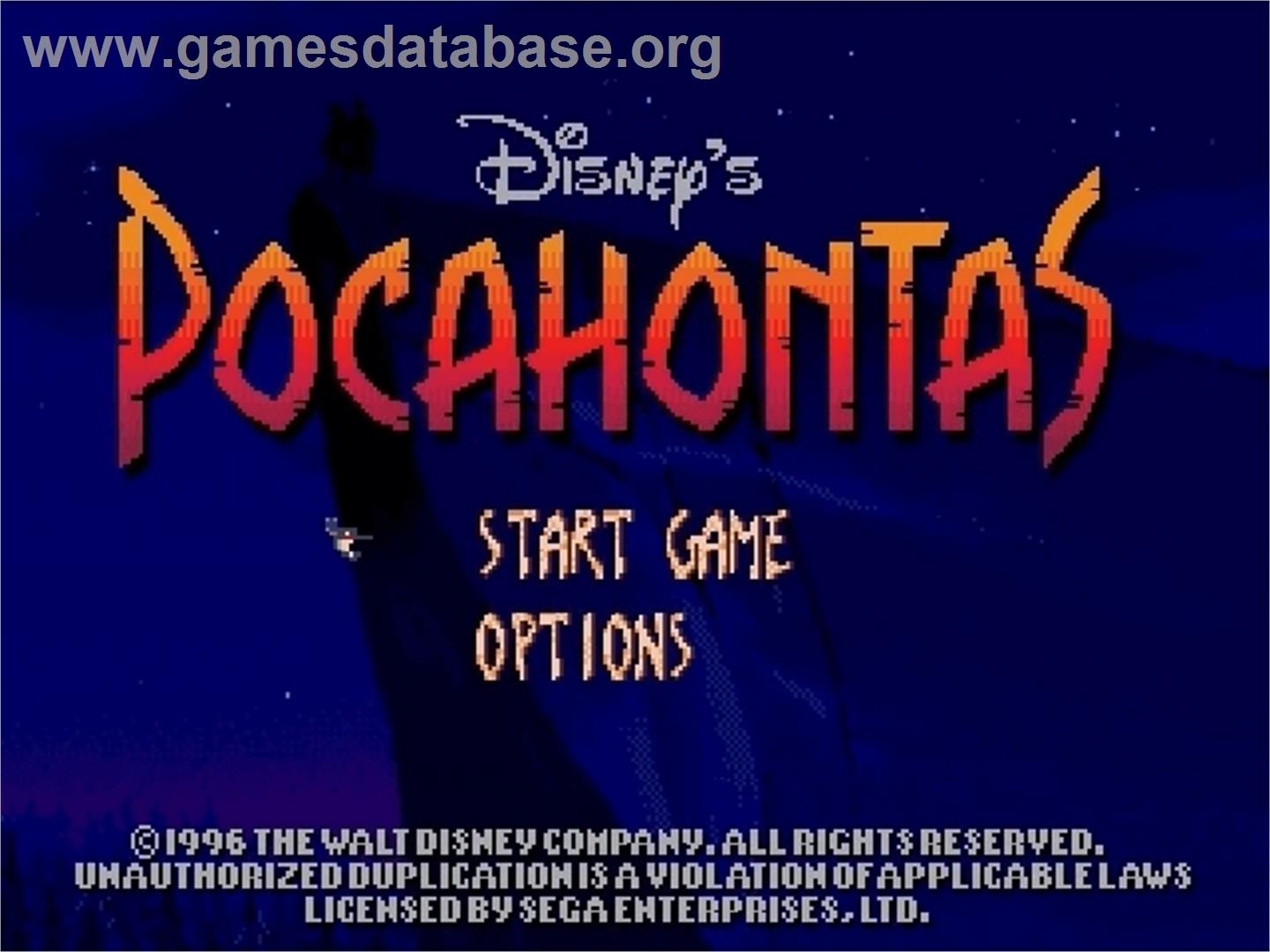 Pocahontas - Sega Genesis - Artwork - Title Screen