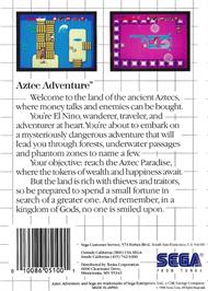 Box back cover for Aztec Adventure on the Sega Master System.