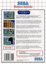 Box back cover for Batman Returns on the Sega Master System.