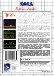 Box back cover for Bram Stoker's Dracula on the Sega Master System.