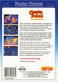 Box back cover for Chapolim x Drácula: Um Duelo Assustador on the Sega Master System.