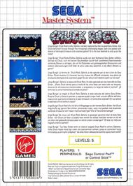Box back cover for Chuck Rock on the Sega Master System.