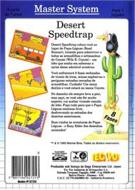 Box back cover for Desert Speedtrap starring Road Runner and Wile E. Coyote on the Sega Master System.