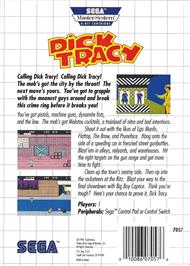 Box back cover for Dick Tracy on the Sega Master System.