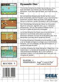Box back cover for Dynamite Düx on the Sega Master System.