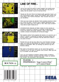 Box back cover for Line Of Fire on the Sega Master System.
