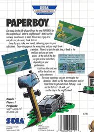 Box back cover for Paperboy on the Sega Master System.