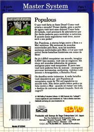 Box back cover for Populous on the Sega Master System.