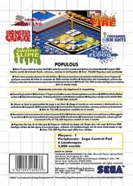 Box back cover for Populous on the Sega Master System.