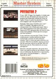 Box back cover for Predator 2 on the Sega Master System.