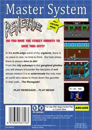 Box back cover for Renegade on the Sega Master System.