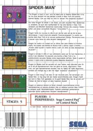 Box back cover for Spider-Man on the Sega Master System.