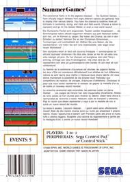 Box back cover for Summer Games on the Sega Master System.
