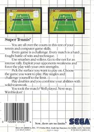 Box back cover for Super Tennis on the Sega Master System.